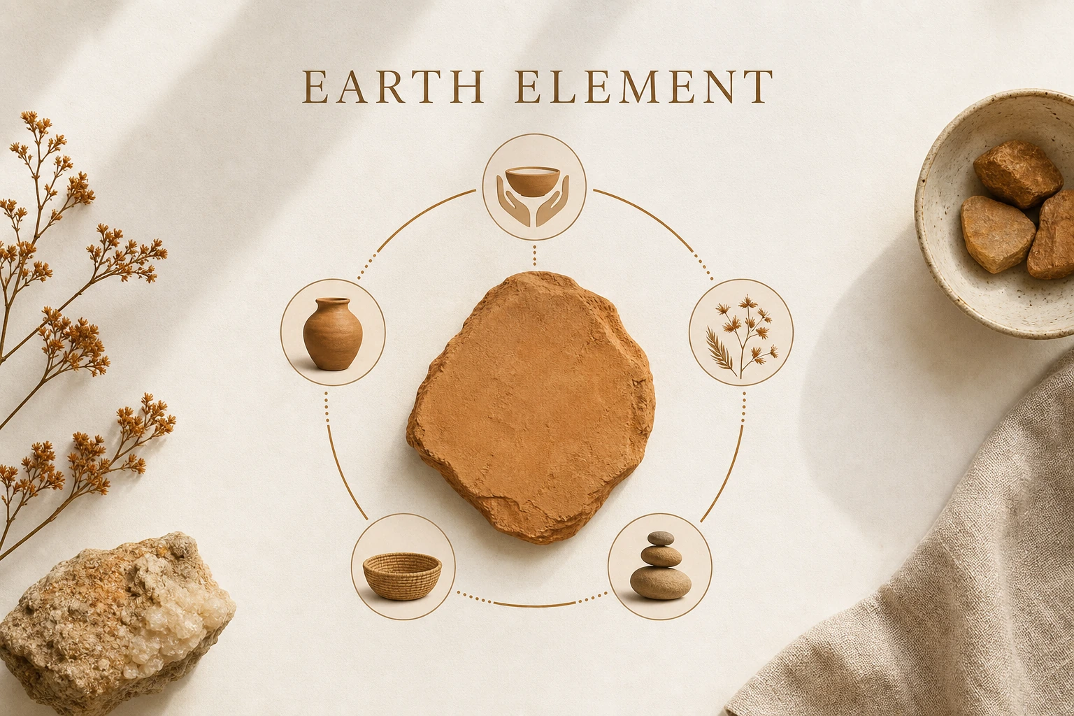 English visual wheel showing the symbolic qualities of the Earth Element