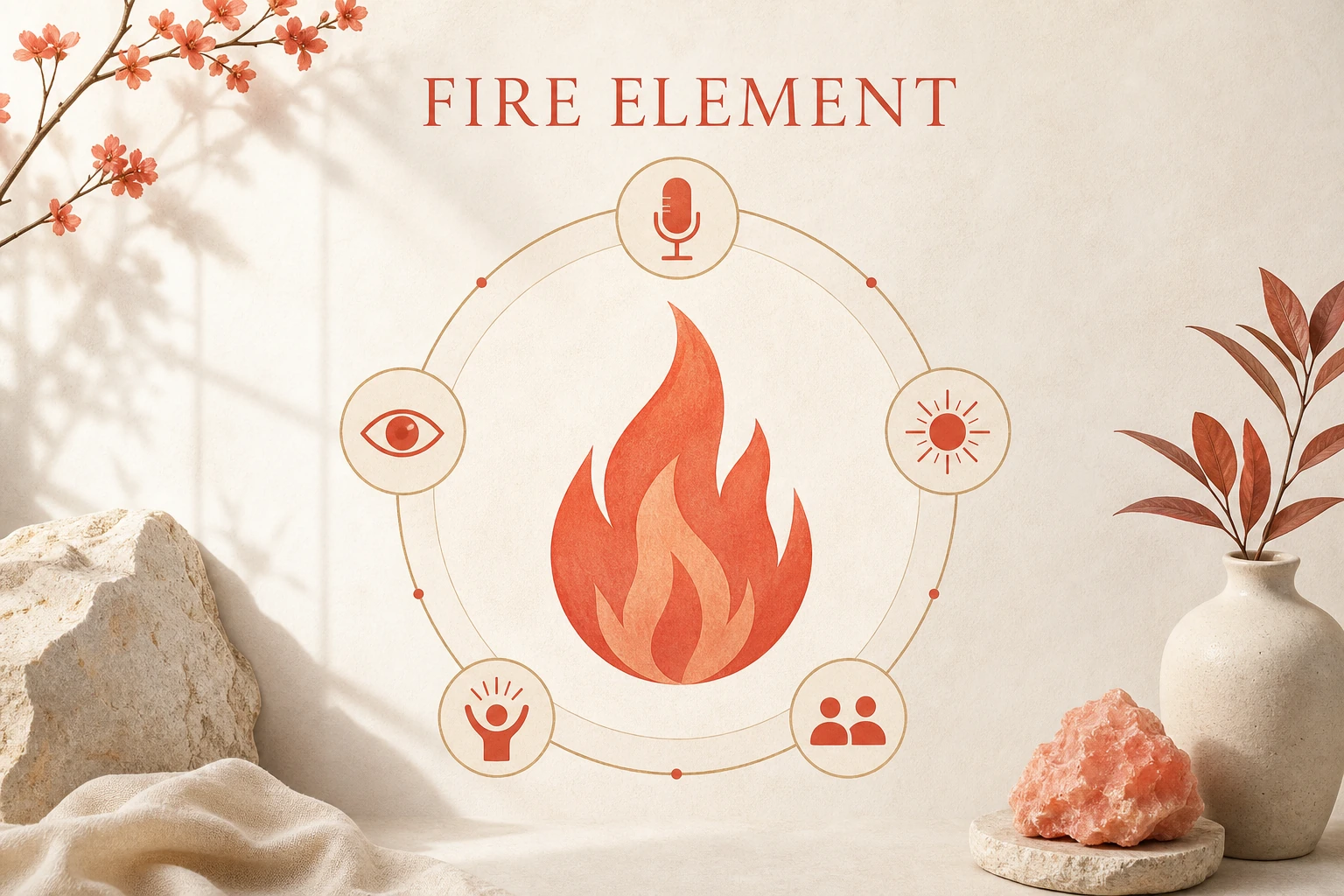English visual wheel showing the symbolic qualities of the Fire Element