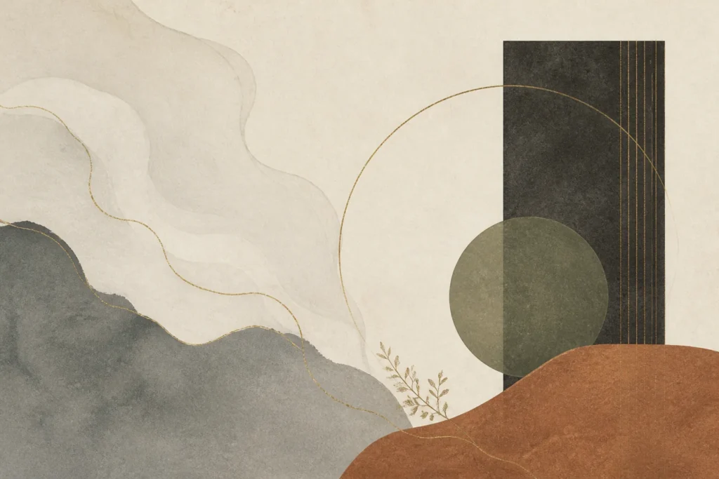 Abstract composition showing dynamic balance between flowing and structured forms.