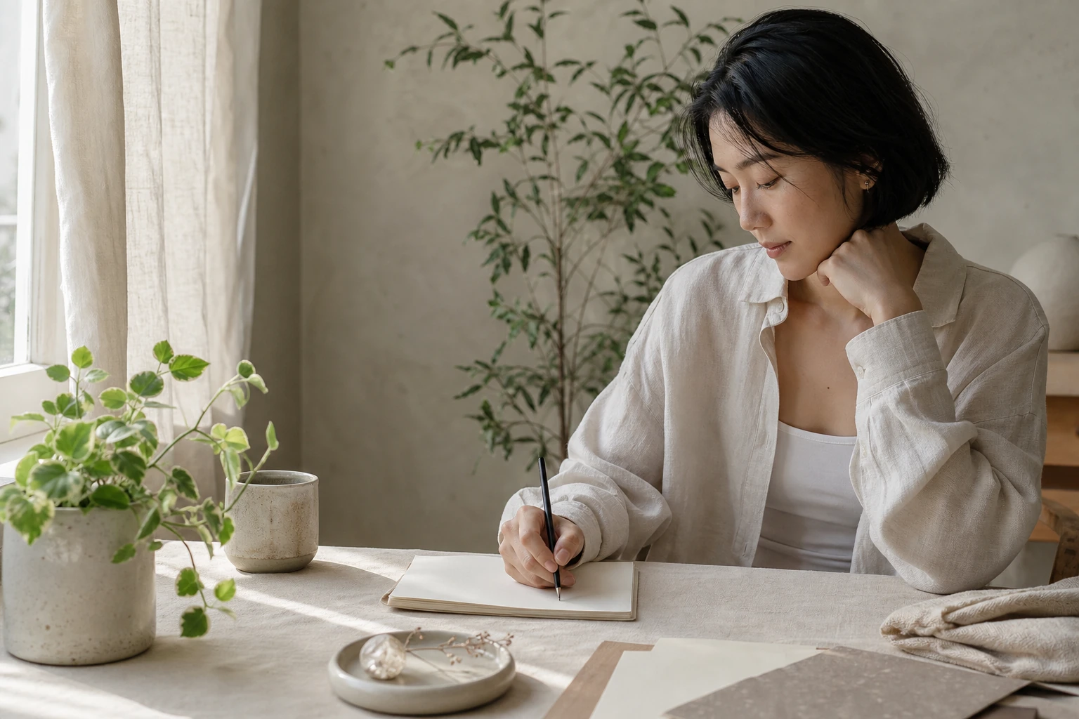 Modern everyday scene expressing balanced Wood Element qualities